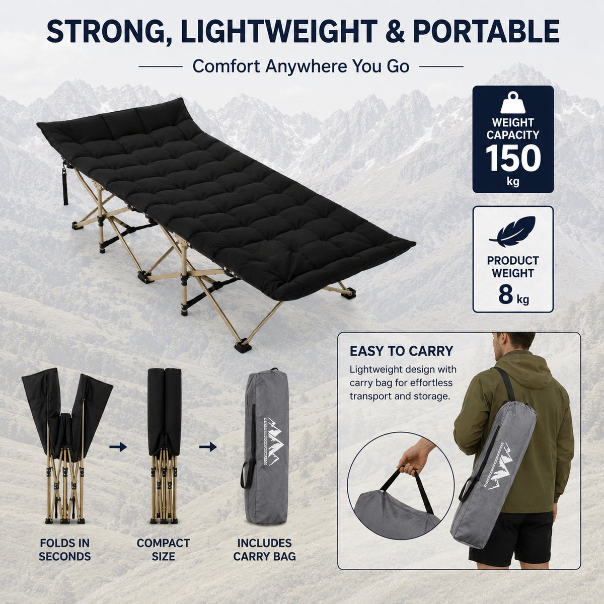 CampsBerg - EasyRest Heavy Duty Bed + Mattress