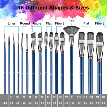BubbleBean - 16pc Elite Paint Brush Set