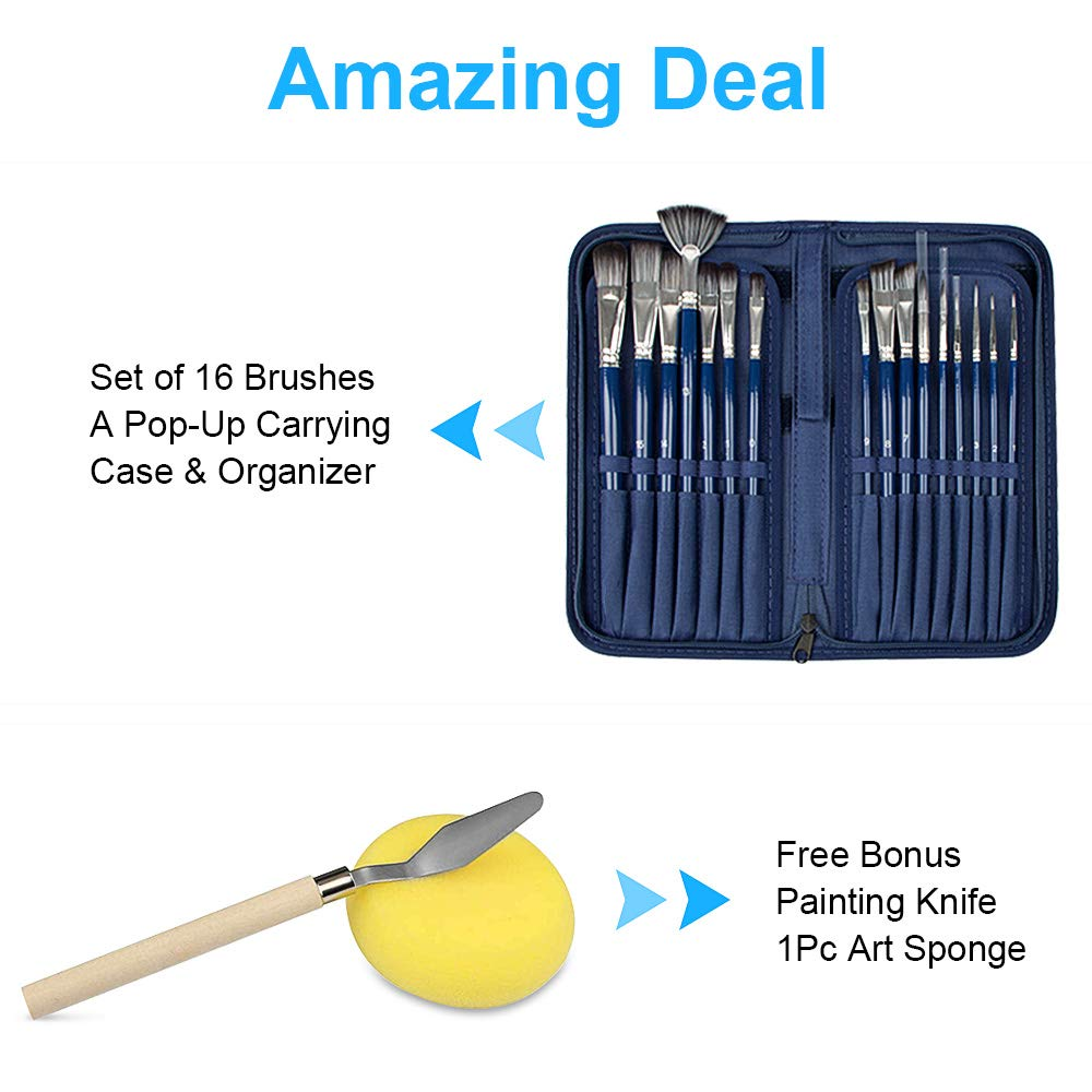 BubbleBean - 16pc Elite Paint Brush Set
