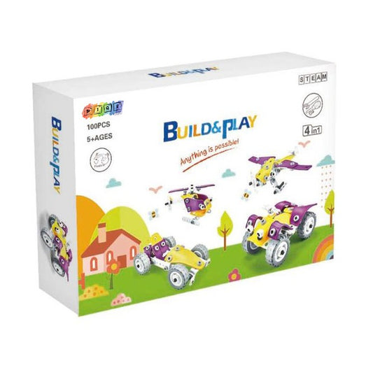 BrIQs - Build & Play DIY STEM Assembly Blocks and Tools 4-in-1 - 100 Pieces