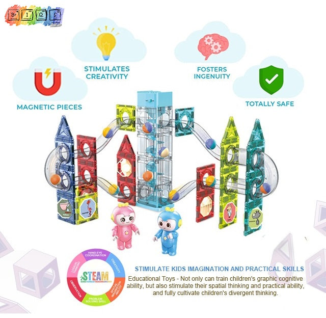 BrIQs - Motion Series Magnetic Marble Run -75 Pieces Set