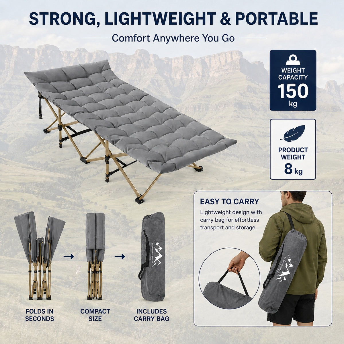 CampsBerg - EasyRest Heavy Duty Bed + Mattress